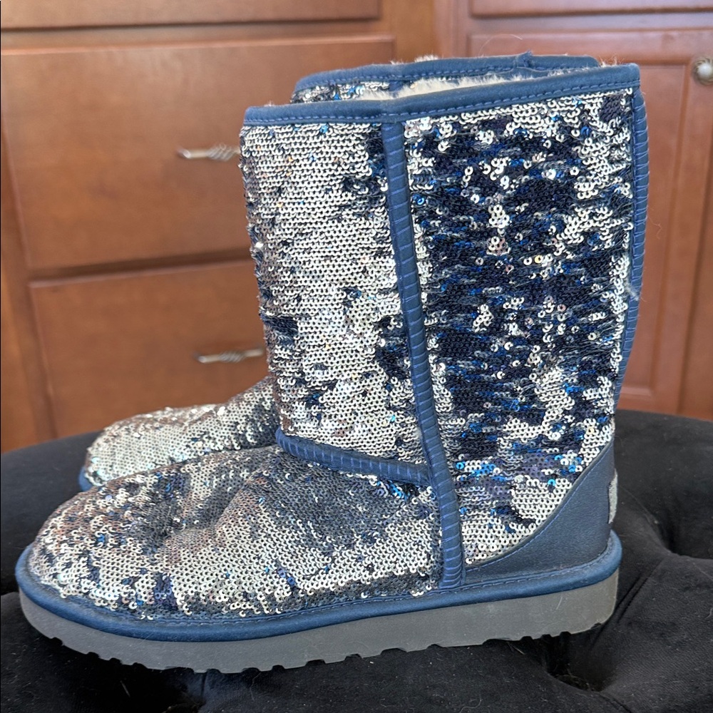 UGG Blue and Silver Sequin Winter Boots